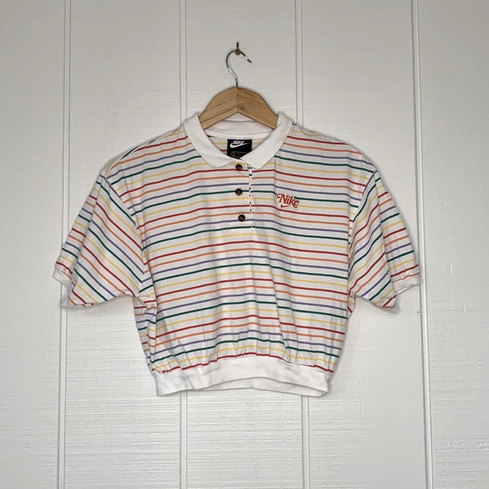 Retro Look Nike Rainbow Stripe Cropped Polo Shirt